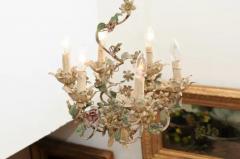 French 1880s Belle poque Painted T le Six Light Chandelier with Petite Flowers - 3485354