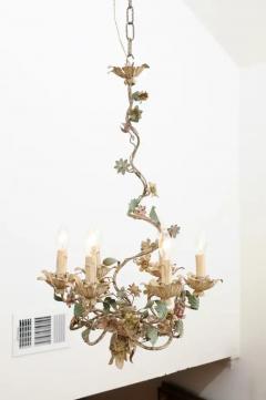 French 1880s Belle poque Painted T le Six Light Chandelier with Petite Flowers - 3485359