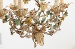 French 1880s Belle poque Painted T le Six Light Chandelier with Petite Flowers - 3485370
