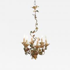 French 1880s Belle poque Painted T le Six Light Chandelier with Petite Flowers - 3487703