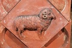 French 1880s Red Terracotta Panel Depicting a Ram on a Quadrilobe - 3491516