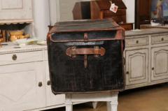 French 1890s Brown and Black Travel Trunk with Leather Straps and Aged Patina - 3491367