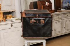 French 1890s Brown and Black Travel Trunk with Leather Straps and Aged Patina - 3491494