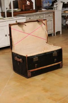 French 1890s Brown and Black Travel Trunk with Leather Straps and Aged Patina - 3491511