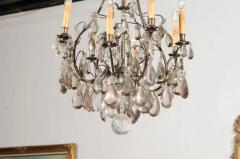 French 1890s Eight Light Steel Chandelier with Clear and Smoky Crystals - 3424125