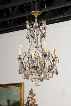 French 1890s Eight Light Steel Chandelier with Clear and Smoky Crystals - 3424131
