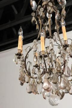 French 1890s Eight Light Steel Chandelier with Clear and Smoky Crystals - 3424200