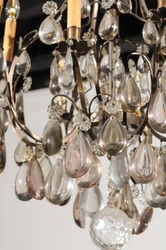 French 1890s Eight Light Steel Chandelier with Clear and Smoky Crystals - 3424238