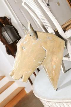 French 1890s Gilded Zinc Horse Head Sculpture with Angular Traits and Patina - 3491279
