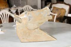 French 1890s Gilded Zinc Horse Head Sculpture with Angular Traits and Patina - 3491378
