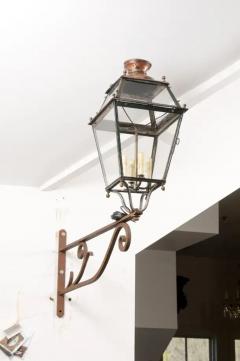 French 1890s Iron and Copper Wall Lantern with Four Lights and Scrolling Bracket - 3538495