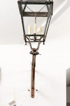 French 1890s Iron and Copper Wall Lantern with Four Lights and Scrolling Bracket - 3538498