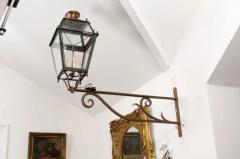 French 1890s Iron and Copper Wall Lantern with Four Lights and Scrolling Bracket - 3538554