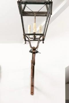 French 1890s Iron and Copper Wall Lantern with Four Lights and Scrolling Bracket - 4019874