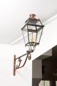 French 1890s Iron and Copper Wall Lantern with Four Lights and Scrolling Bracket - 4019882