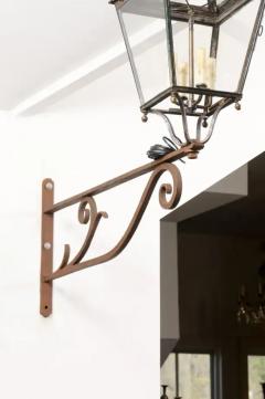 French 1890s Iron and Copper Wall Lantern with Four Lights and Scrolling Bracket - 4019925