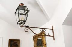 French 1890s Iron and Copper Wall Lantern with Four Lights and Scrolling Bracket - 4019931