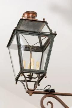 French 1890s Iron and Copper Wall Lantern with Four Lights and Scrolling Bracket - 4019937