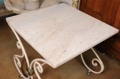French 1890s Patisserie Table with Painted Iron Scrolling Base and Stone Top - 3509312
