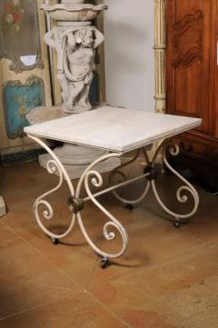 French 1890s Patisserie Table with Painted Iron Scrolling Base and Stone Top - 3509421