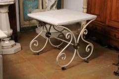 French 1890s Patisserie Table with Painted Iron Scrolling Base and Stone Top - 3509425
