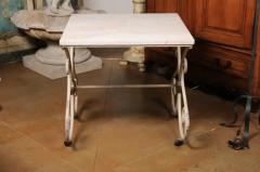 French 1890s Patisserie Table with Painted Iron Scrolling Base and Stone Top - 3509481