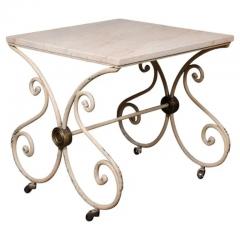 French 1890s Patisserie Table with Painted Iron Scrolling Base and Stone Top - 3509488