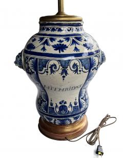 French 18th Century Faience Blue White Apothecary Jar Now Mounted as a Lamp - 4555953