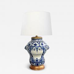French 18th Century Faience Blue White Apothecary Jar Now Mounted as a Lamp - 4556078