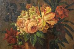 French 18th Century Framed Still Life Oil Painting with Bouquet and Parakeet - 3422793