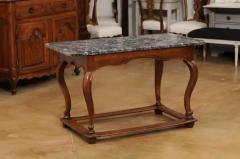 French 18th Century Louis XV Walnut Center Table with Variegated Grey Marble Top - 3521505