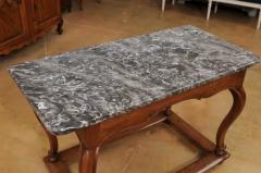 French 18th Century Louis XV Walnut Center Table with Variegated Grey Marble Top - 3521510