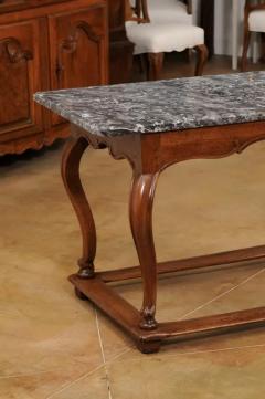 French 18th Century Louis XV Walnut Center Table with Variegated Grey Marble Top - 3521516