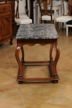 French 18th Century Louis XV Walnut Center Table with Variegated Grey Marble Top - 3521523