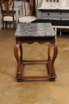 French 18th Century Louis XV Walnut Center Table with Variegated Grey Marble Top - 3521639