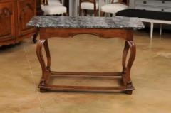 French 18th Century Louis XV Walnut Center Table with Variegated Grey Marble Top - 3521722