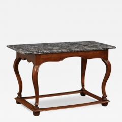 French 18th Century Louis XV Walnut Center Table with Variegated Grey Marble Top - 3527695