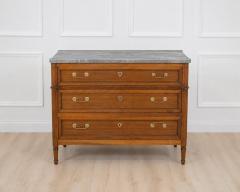 French 18th Century Louis XVI Walnut Marble Top Chest of Drawers - 4707252