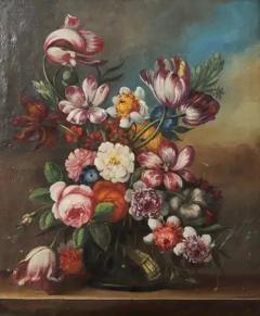French 18th Century Oil on Canvas Floral Painting in the Dutch School Style - 3430467