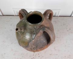 French 18th Century Unglazed Earthenware Oil Pot with Green Splash Glaze - 4758304