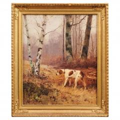French 1900s Oil Painting Depicting a Pointer Standing at the Edge of the Woods - 3544831