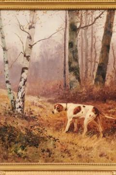 French 1900s Oil Painting Depicting a Pointer Standing at the Edge of the Woods - 3544849