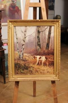 French 1900s Oil Painting Depicting a Pointer Standing at the Edge of the Woods - 3544850