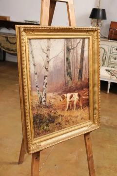 French 1900s Oil Painting Depicting a Pointer Standing at the Edge of the Woods - 3544881