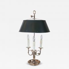 French 1900s Silvered Bronze Bouillotte Table Lamp with Horns and Green Shade - 4003750