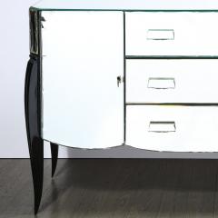 French 1940s Art Deco Beveled Mirrored Chest with Ebonized Walnut Cabriolet Legs - 4231319