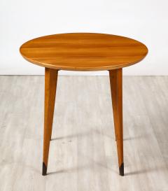 French 1940s Circular Wood Side Table with Brass Sabot - 3365150