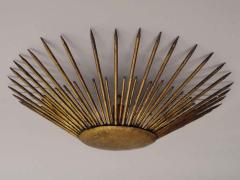 French 1940s Gilt Iron Modern Neoclassical Sunburst Flush Mount or Pendant - 1876774