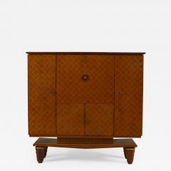 French 1940s Walnut Satinwood Inlaid Diamond Design Bar Cabinet - 470489
