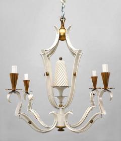 French 1940s White Painted and Brass Four Light Chandelier - 466634